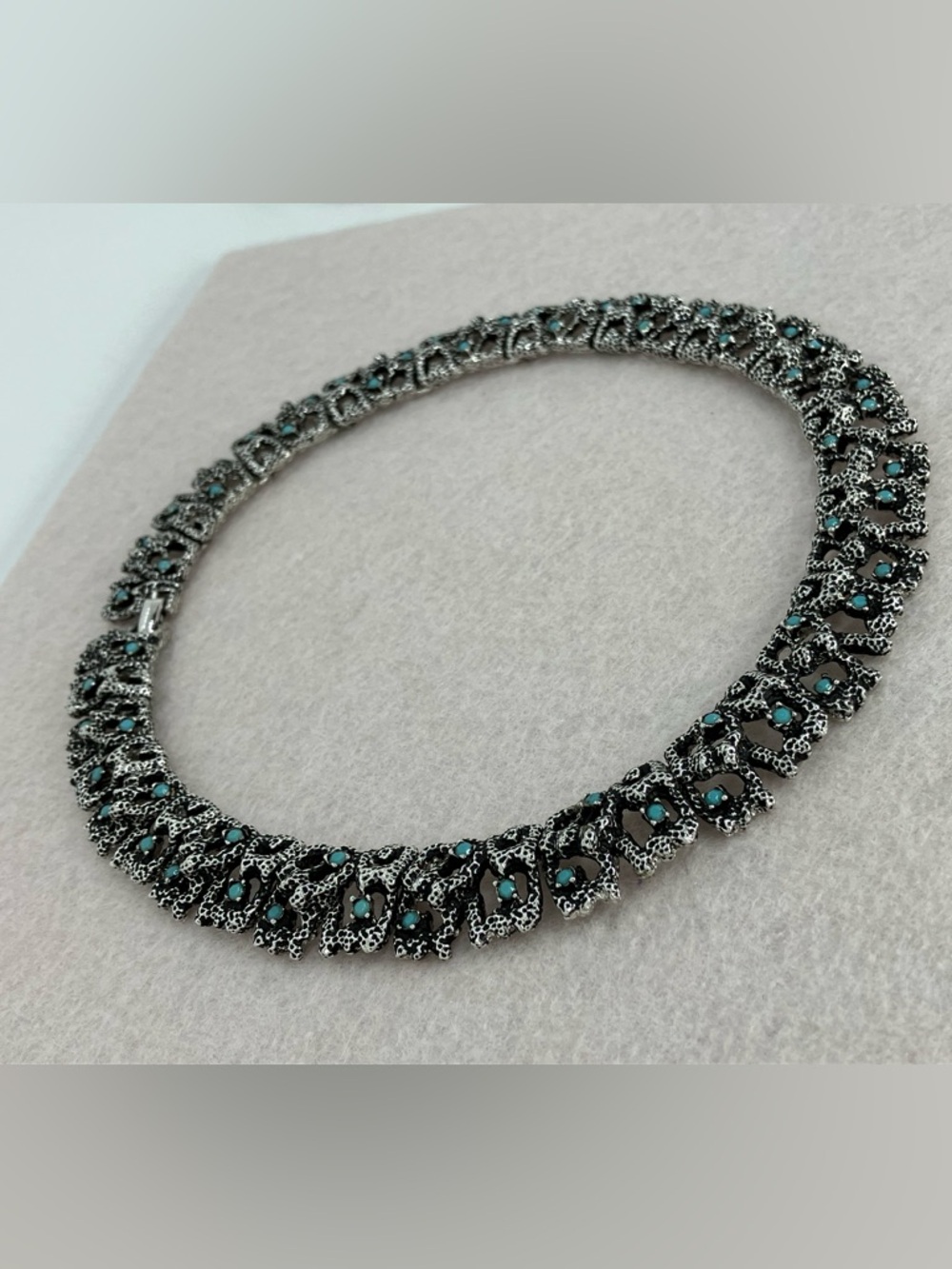 Vtg D’orlan Brutalist Abstract Modernist Blue Stone Silver Tone Collar Necklace - Picture 4 of 15